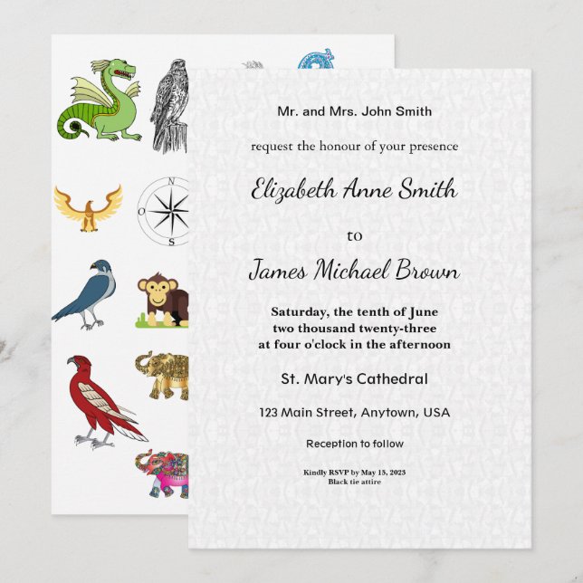 Cartão Wedding Invitation Card Elegant Classic Minimal (Frente/Verso)
