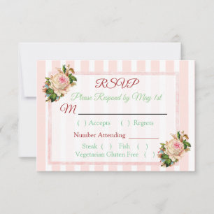 Cartão Wedding listrado floral do rosa RSVP do