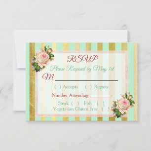 Cartão Wedding listrado floral do verde RSVP do