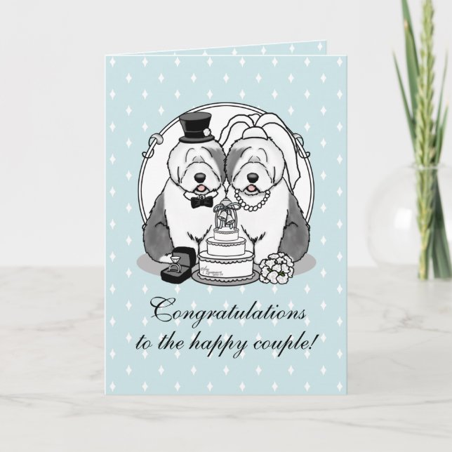Cartão Wedding Old English Sheepdogs Bride Groom Gray 1 (Frente)