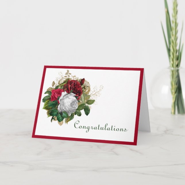 Cartão Wedding Red Roses Congratulations Card (Frente)