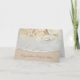 Cartão Wedding Roses and Rings