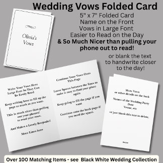 Cartão Wedding Vows Folded Card Black White