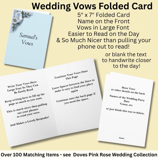 Cartão Wedding Vows Folded Card Blue Roses & Doves (Criador carregado)