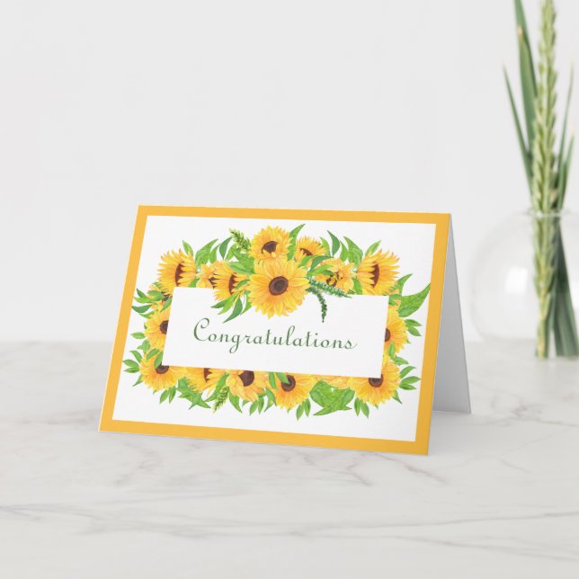 Cartão Wedding Yellow Sunflowers Congratulations Card (Frente)