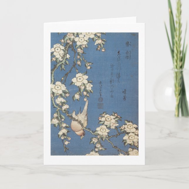 Cartão Weeping Cherry and Bullfinch, Hokusai, 1834 (Frente)