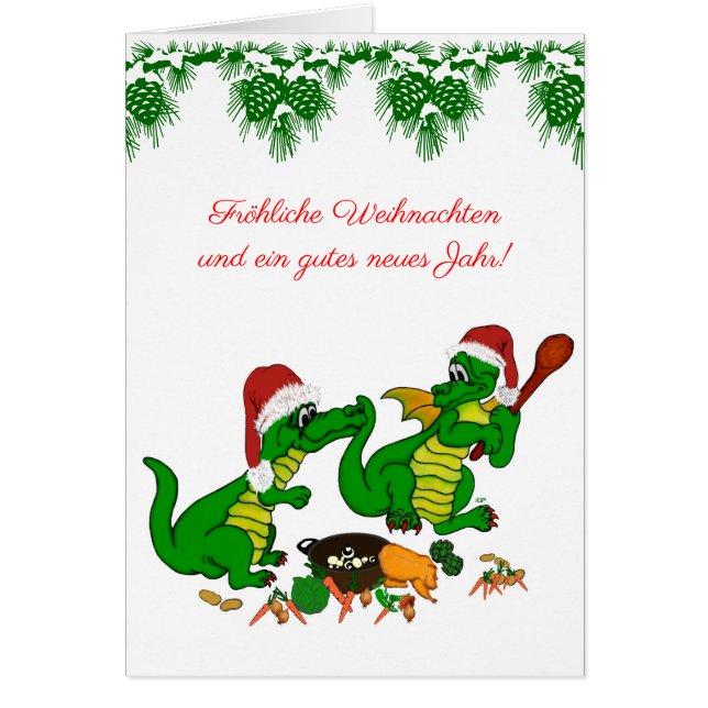 Cartão Weihnachts Drachen , auf Deutsch (Frente)