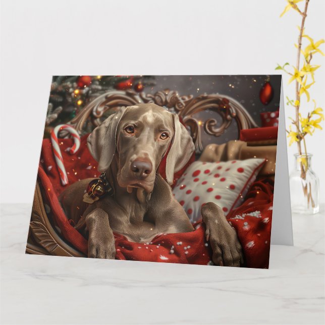 Cartão Weimaraner Cão Festivo de Natal (Flor Amarela)
