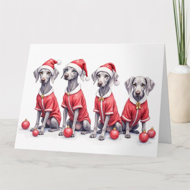 Cartão Weimaraner Christmas Dress Santa Hat (Frente)