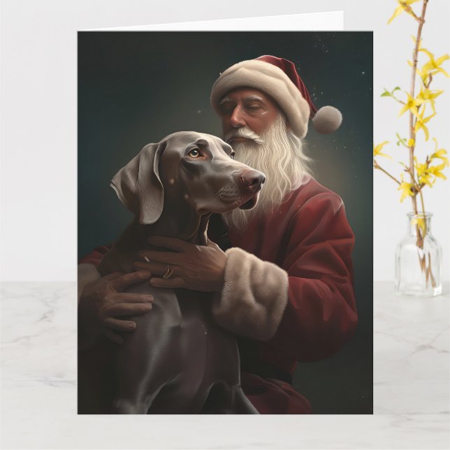 Cartão Weimaraner com Papai Noel Natal Festivo (Flor Amarela)