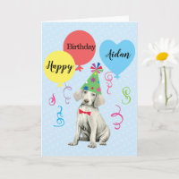 Cartão Weimaraner de Balões de festa de aniversári