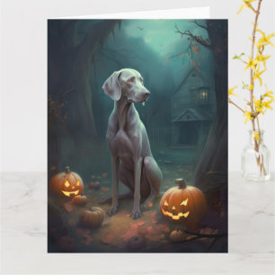 Cartão Weimaraner de Halloween com Abóboras Assustador