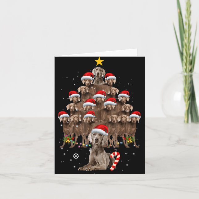 Cartão Weimaraner Dog Christmas Tree Lights Santa Hat Xma (Frente)