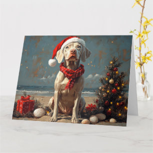 Cartão Weimaraner Dog Christmas Vintage Beach
