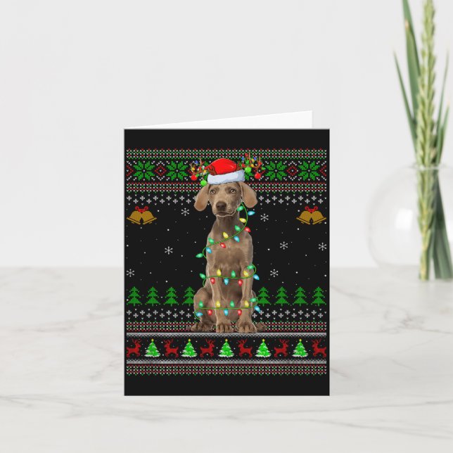 Cartão Weimaraner Dog Ugly Christmas Sweaters Holiday San (Frente)