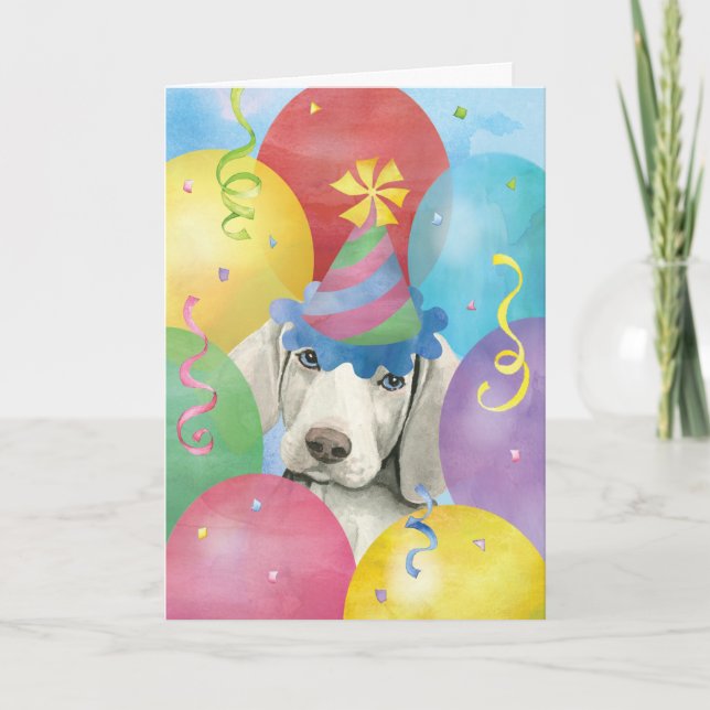 Cartão Weimaraner dos Balões de Aniversário (Frente)