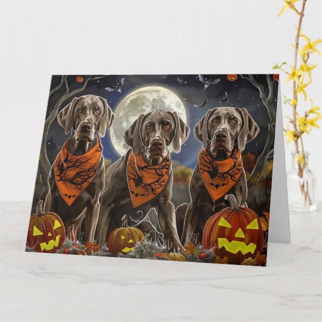 Cartão Weimaraner Halloween Spooky (Flor Amarela)