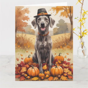 Cartão Weimaraner No Outono Deixa Arte De Ação De Graças