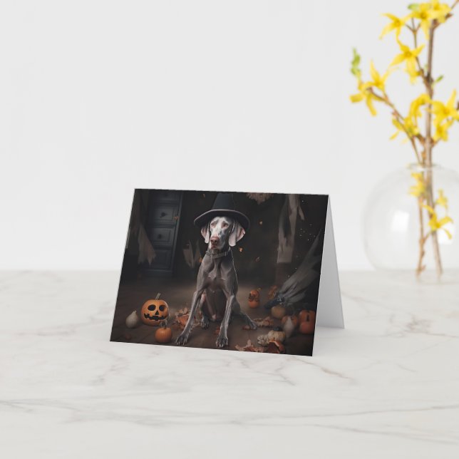 Cartão Weimaraner Pumpkins Halloween Scary (Flor Amarela)