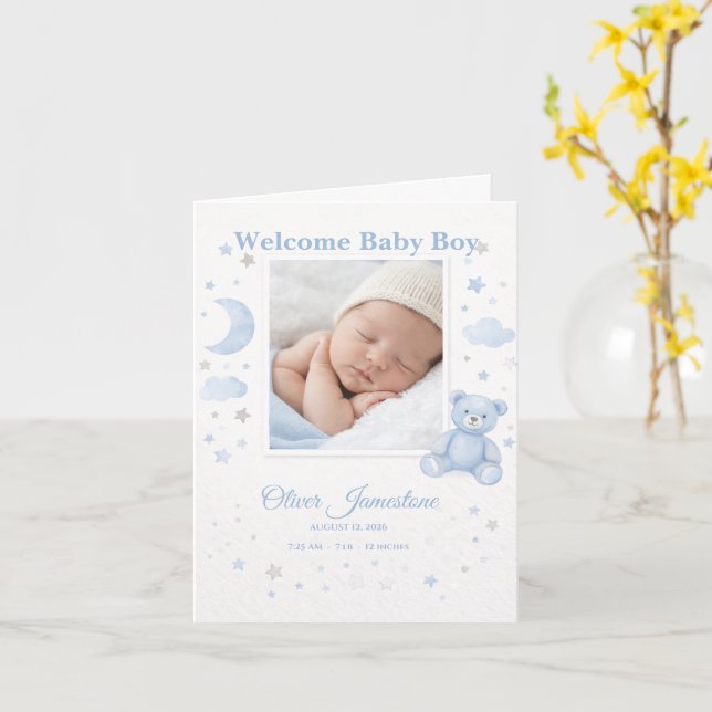 Cartão Welcome Baby Birth Announcement Photo Card (Flor Amarela)