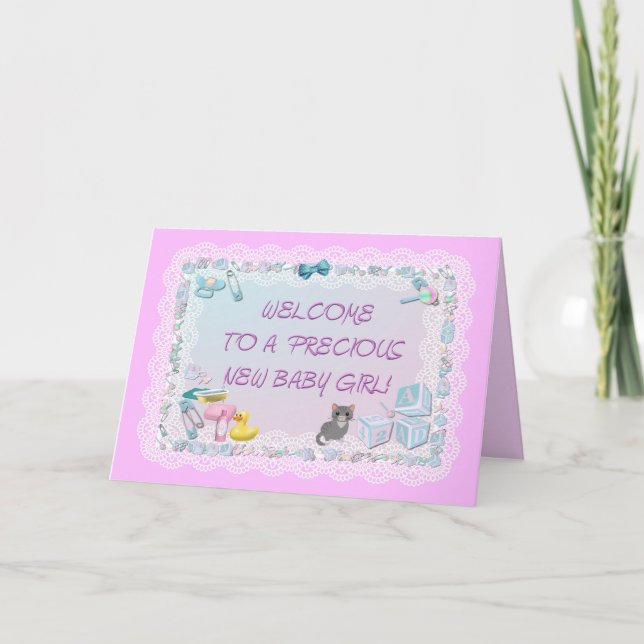 Cartão WELCOME BABY GIRL!  ~  Card (Frente)