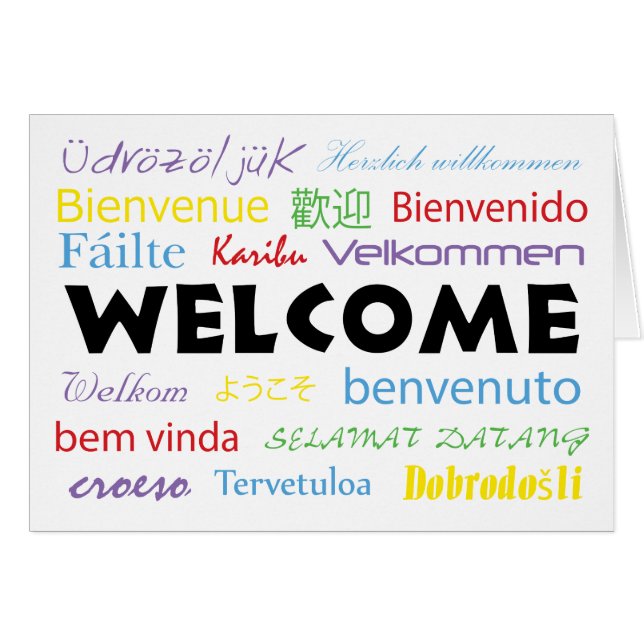 Cartão Welcome in Many Languages White Personalize (Frente Horizontal)