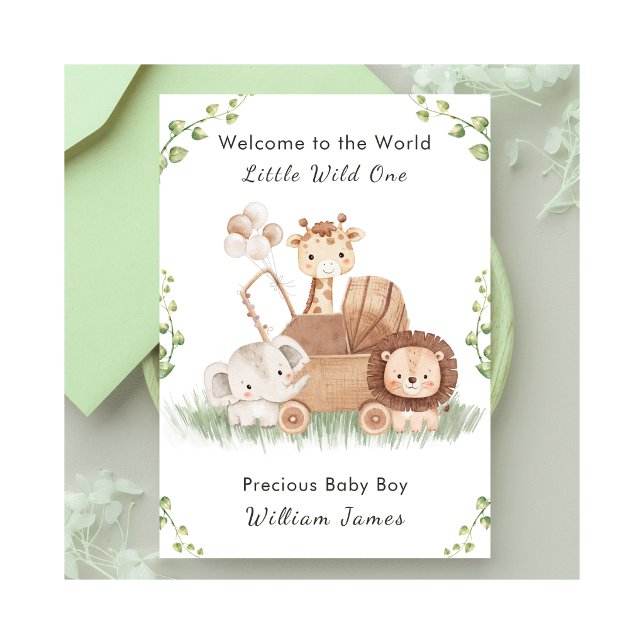 Cartão Welcome New Baby Stroller Safari Animals Card (Criador carregado)