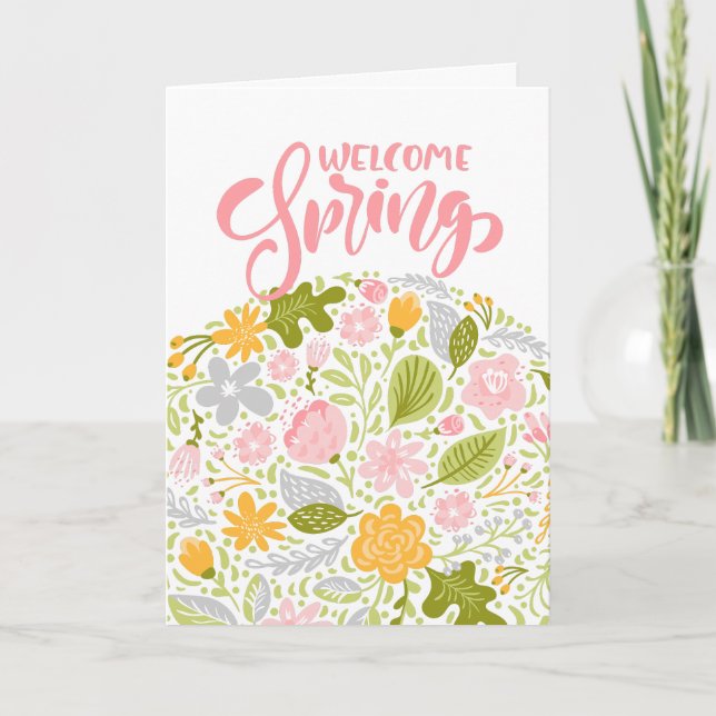 Cartão Welcome Spring Greeting Card Floral Arrangement (Frente)
