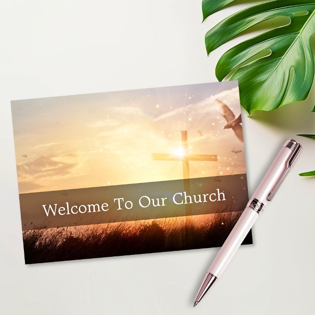Cartão Welcome To Our Church Visitors Cross Sunrise (Welcome To Our Church Visitors Cross Sunrise Visitors Card)