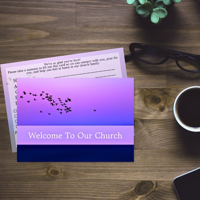 Cartão Welcome To Our Church Visitors Purple Sunset (Welcome To Our Church Visitors Purple Sunset Card)