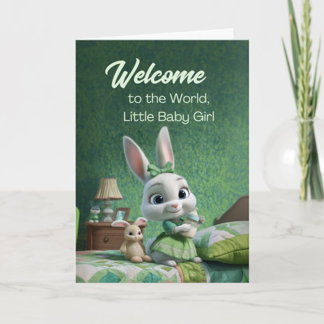 Cartão Welcome to the World Baby Girl Cute Bunny Nursery (Frente)