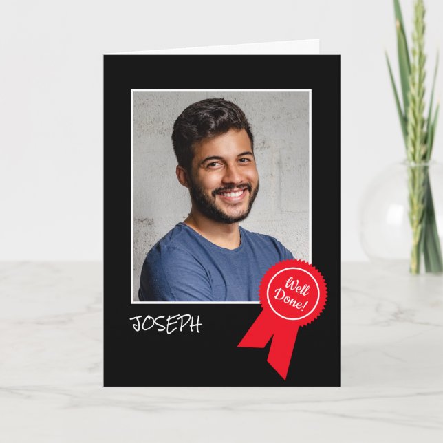 Cartão Well Done Red Rosette, Custom Photo - Personalized (Frente)