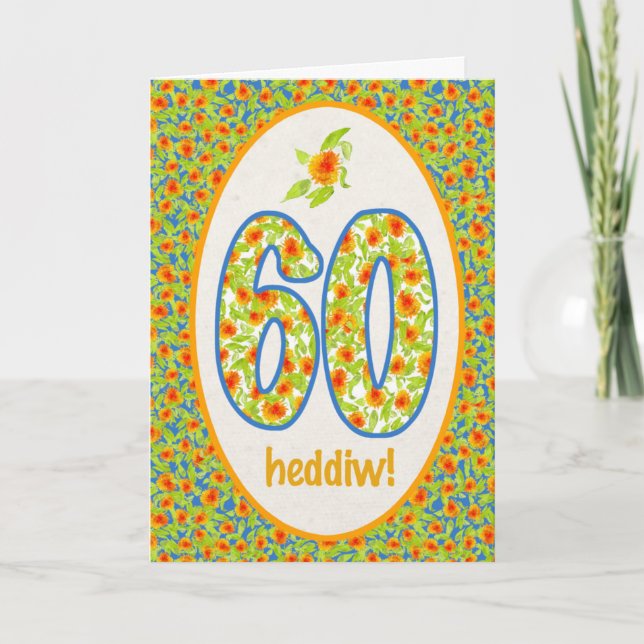 Cartão Welsh 60th Birthday Card, Pote Laranja Marigolds (Frente)