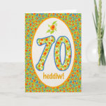 Cartão Welsh 70th Birthday Card, Orange Pot Marigolds<br><div class="desc">A pretty 70th Birthday Card,  with the greeting in Welsh and a pattern of bright orange Pot Marigolds in the border as well as in the numbers. From hand-painted motif by Judy Adamson.</div>