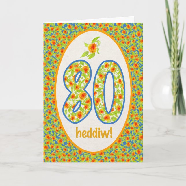 Cartão Welsh 80th Birthday Card, Orange Pot Marigolds (Frente)