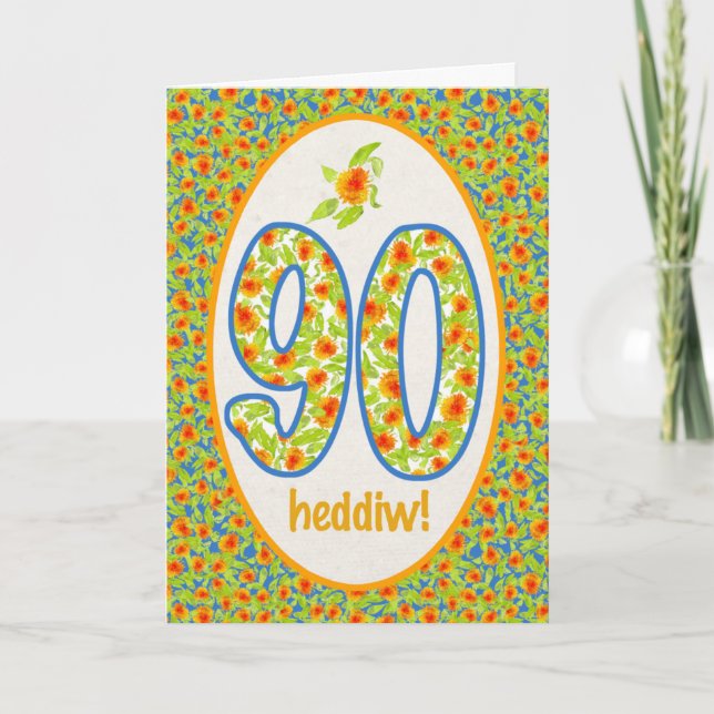 Cartão Welsh 90th Birthday Card, Orange Pot Marigolds (Frente)
