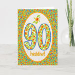 Cartão Welsh 90th Birthday Card, Orange Pot Marigolds<br><div class="desc">A pretty 90th Birthday Card,  with the greeting in Welsh and a pattern of bright orange Pot Marigolds in the border as well as in the numbers. From hand-painted motif by Judy Adamson.</div>