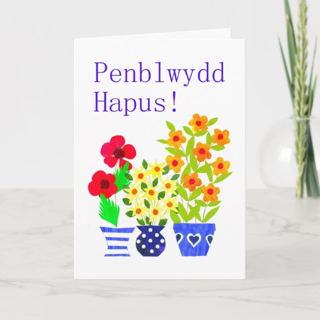 Cartão Welsh Birthday Card - Flower Power (Frente)