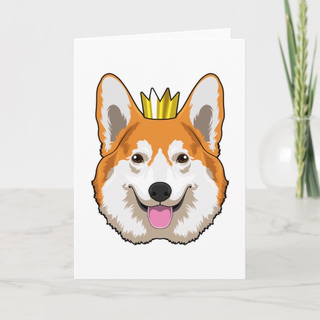 Cartão Welsh Corgi com Coroa (Frente)