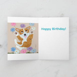 Cartão Welsh Corgi e Borboletas Feliz Aniversário!