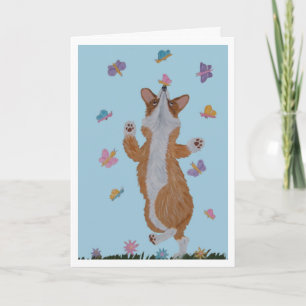 Cartão Welsh Corgi e Borboletas Feliz Páscoa