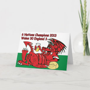 Cartão Welsh Dragon, 6 Nações Champions, País de Gales/In