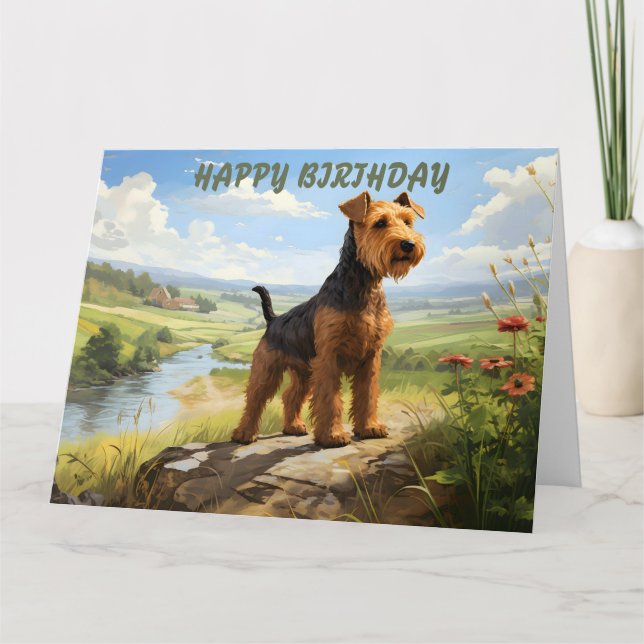 Cartão Welsh Terrier No Aniversário De Olhar Para Fora (Frente)