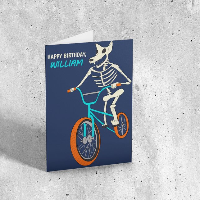 Cartão Werewolf Skeleton on a BMX Bike Boys Birthday (Criador carregado)