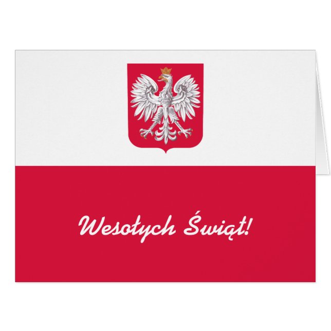 Cartão Wesołych Świąt Flaga Polski - Bandeira polonesa (Frente horizontal)