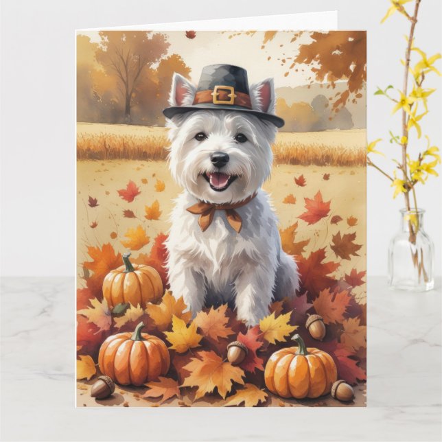 Cartão West Highland White Terrier Autumn Leaves (Flor Amarela)