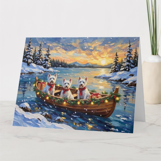 Cartão West Highland White Terrier Christmas Boat Holiday (Frente)
