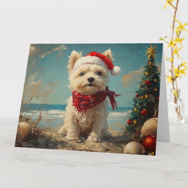 Cartão West Highland White Terrier Dog Christmas Beach (Flor Amarela)