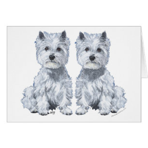 Cartão West Highland White Terrier Sentados Gêmeos!