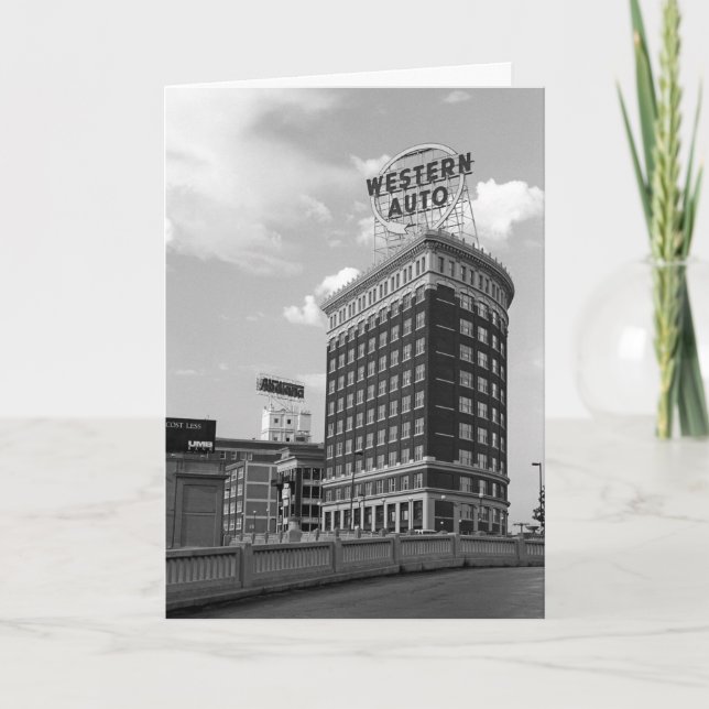 Cartão Western Auto Sign Black & White Architecture Photo (Frente)